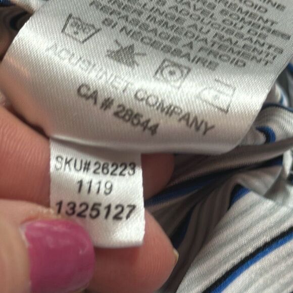 FootJoy Lisle Multi Stripe Self Collar Grey Golf Polo Grey/Royal/Black L Large - Picture 9 of 9